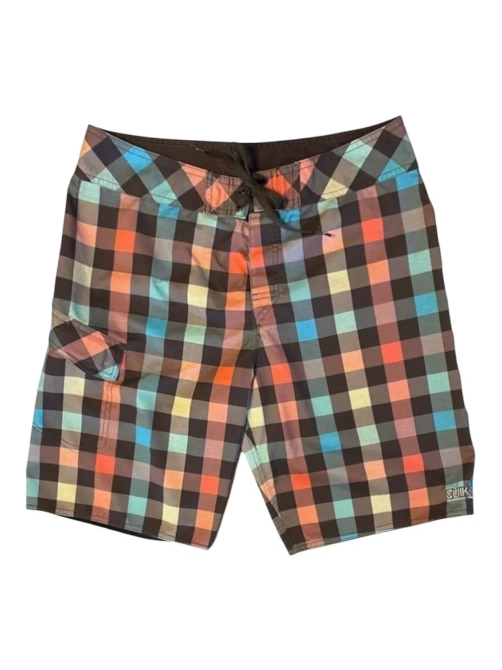 QUIKSILVER Multicolored Checked Swim Board Surf Shorts Trunks Men’s Size 32